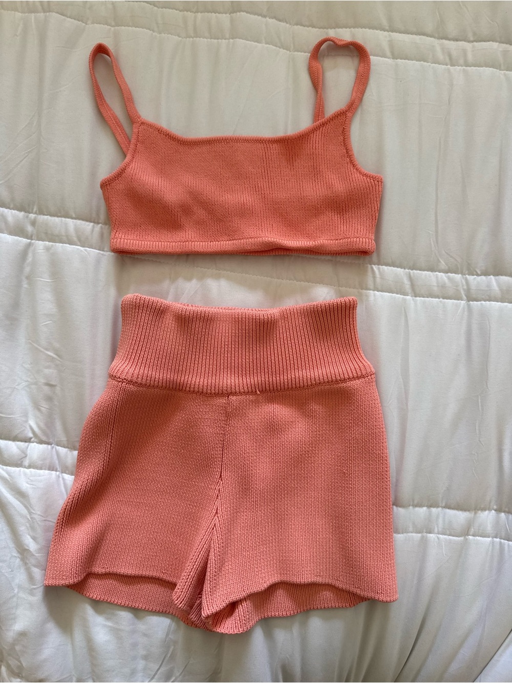 Elce swim Knit bralette and High-Waist Shorts set in Coral size S